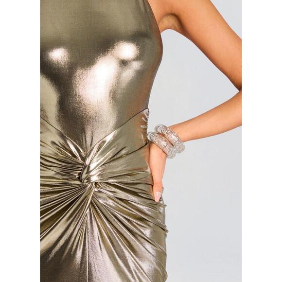 $798 Retrofete Anida Dress Silver Lame Knotted Halter Designer Rare Small/Medium - Picture 9 of 15